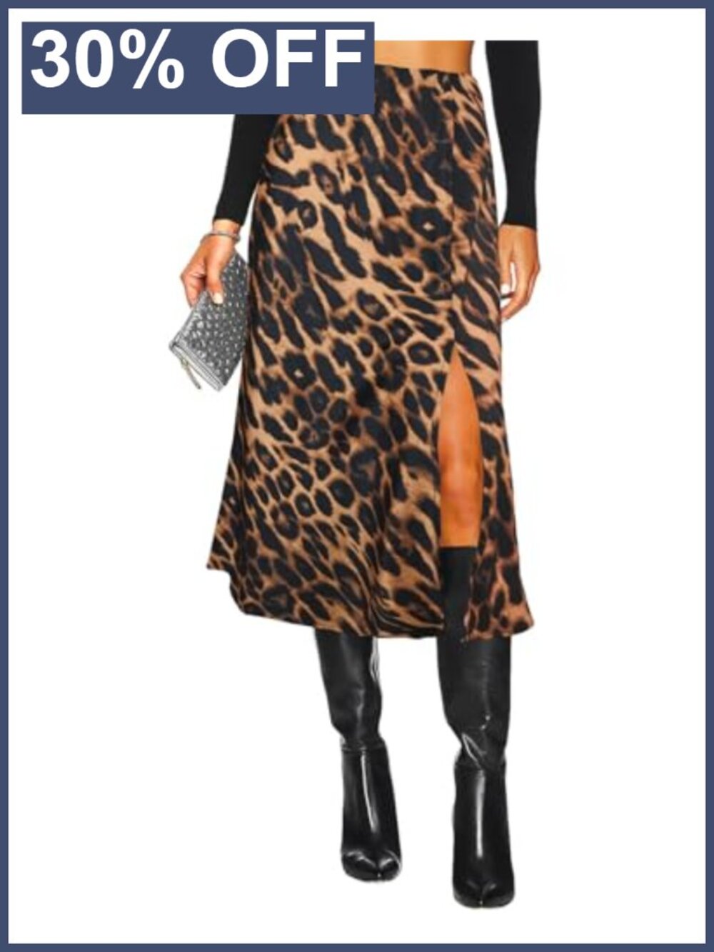 High Waisted Satin Midi Skirt Slit A-Line Silk Long Skirt